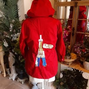 CY Creative, Cotton Blend, Hooded,  Embellished Parka, Size Large